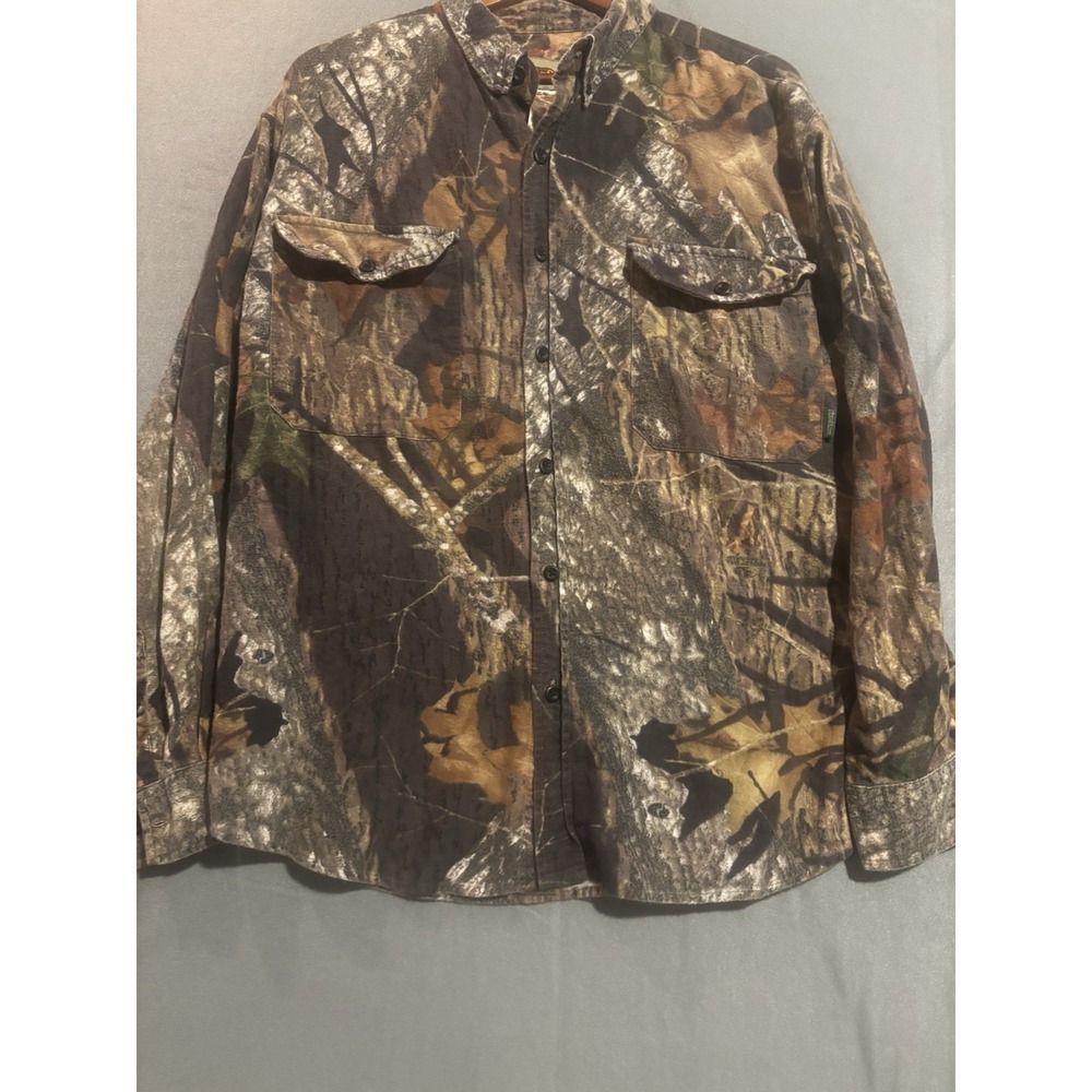 Field Staff Camouflage Long Sleeve Button Up Men's XL Hunting Mossy Oak Vintage